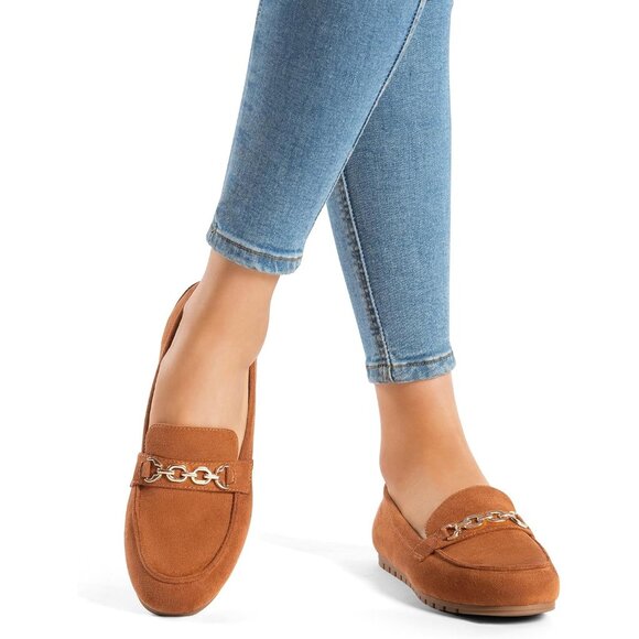 Dream Pairs Women Brown-suede Faux Leather Lightweight Arch Support Slip On Flat - Picture 5 of 9